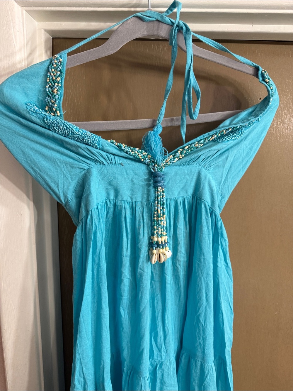 Turquoise Beaded Halter Camisole Dress Top